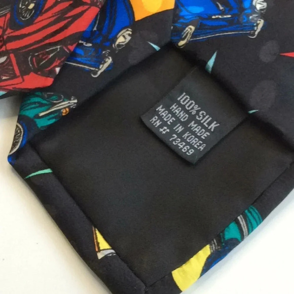 Multi-Colored Car Themed Handmade Silk Tie - Picture 5 of 6